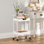 Carrinho Auxiliar com Rodas de 2 Níveis Carrinho de Cozinha com 1 Gaveta e 1 Cesto Carrinho Organizador 45x29,5x68 cm Branco