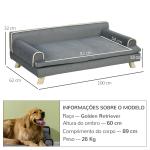 Cama Elevada para Cães Grandes e Médios 100x62x32 cm Revestimento em Chenille com Almofada Lavável Cinza Escuro