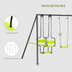 Conjunto de Baloiços Infantil com 2 Baloiços Baloiço Duplo e Estrutura de Aço para Crianças de 3 - 8 Anos 355x184x186 cm Verde