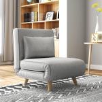 Poltrona 2 em 1 Sofá Cama Individual Dobrável com Encosto Ajustável e Almofada Carga 150 kg 72x78x79 cm Cinza