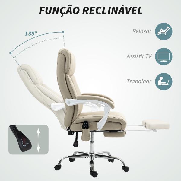 Cadeira de Escritório com Massagem Reclinável Aquecimento Apoio para Pés e Controlo Remoto 66x70x112 - 120 cm Bege