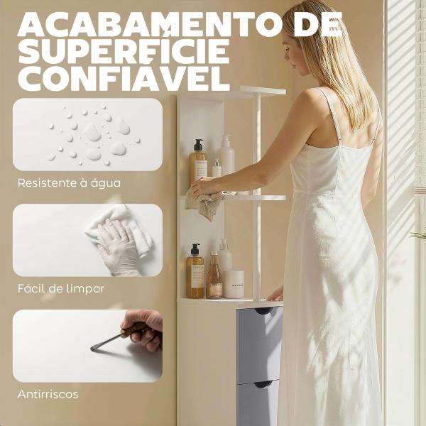Armário Alto para Casa de Banho com 2 Prateleiras 1 Porta e 2 Gavetas 15x33x136 cm Branco