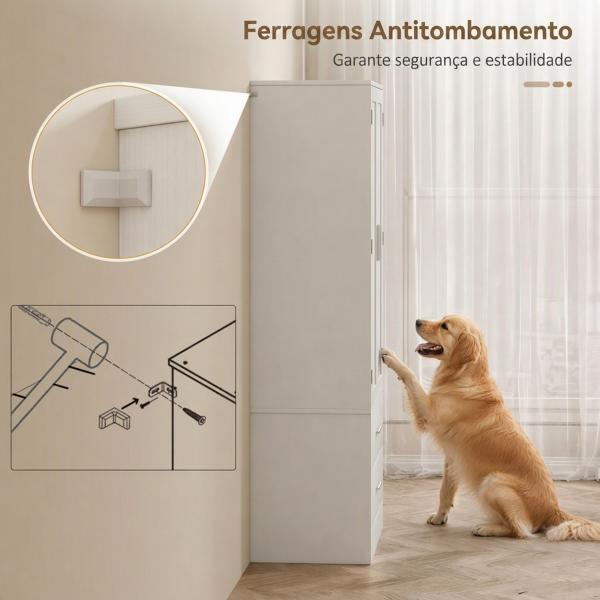 Armário Despenseiro de Cozinha com 2 Portas, 8 Prateleiras na Porta, 2 Gavetas e Prateleiras Ajustáveis, 60x40x159 cm, Branco