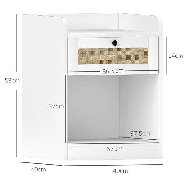 Conjunto de 2 Mesas de Cabeceira Mesas de Cabeceira para Dormitório com Gaveta em Vime 40x40x53 cm Branco