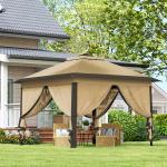Pérgola Dobrável Exterior com Altura Ajustável Teto Duplo 4 Mosquiteiras Removíveis e Bolsa de Transporte 3,3x3,3 m Bege