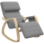 Cadeira de Baloiço com Apoio para os Pés Ajustável em 5 Posições, Bolso Lateral, Apoios de Braços em Madeira e Apoio de Cabeça, Cinzento