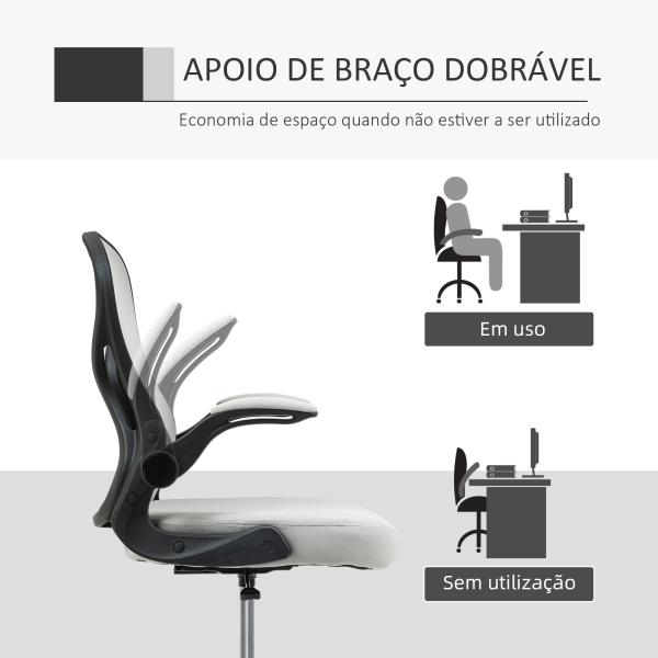Cadeira de Escritório com Suporte Lombar Apoio para os Braços Dobrável e Altura Ajustável 59x65x102 - 122 cm Cinza
