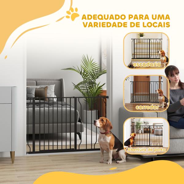 Barreira de Segurança para Cães Extensível para Escadas e Portas 75 - 115 cm com 2 Extensões e 10 - 20 cm Altura 76 cm Preto