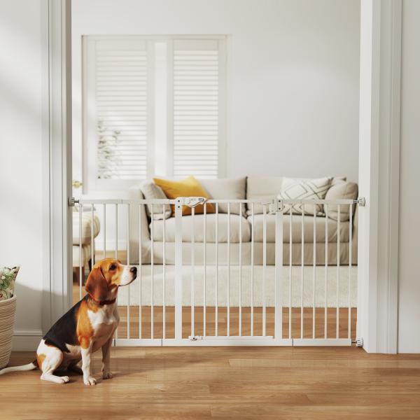 Barreira de Segurança Extensível para Portas e Escadas com Fechamento Automático e Sistema de Duplo Bloqueio 74 - 147,5x76,2 cm Branco