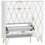 Sapateira Estreita com 2 Compartimentos Abatíveis Armário e Prateleiras Ajustáveis 10 - 14 Pares de Sapatos 110x25x110,6 cm Branco