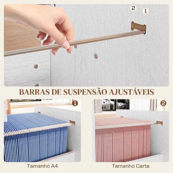Gaveteiro de Escritório com 4 Gavetas Fechadura e Suportes Ajustáveis para Documentos A4 e Letter Branco 40x42x130,8 cm Branco