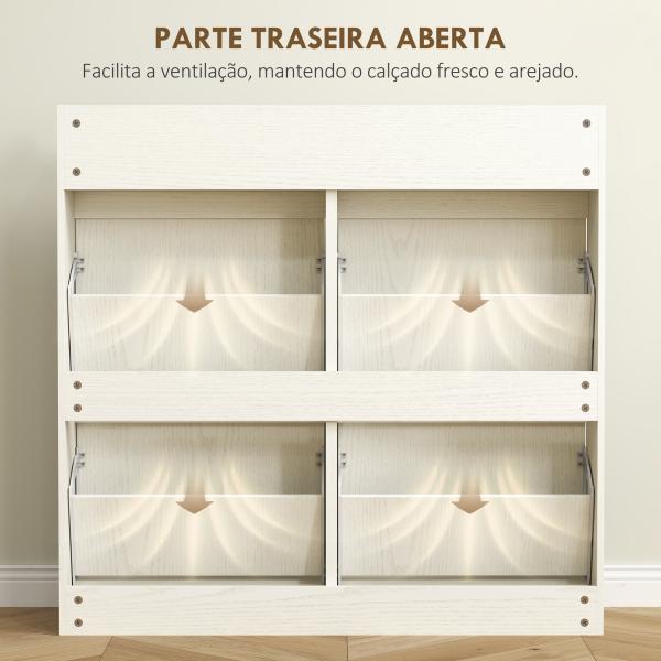 Sapateira Estreita com 4 Portas Sapateira para Entrada com 2 Gavetas para 8 Pares de Sapatos 98x19,2x95,3 cm Branco