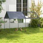 Gaiola para Pequenos Animais de Aço com 1 Porta Superior e Cobertura Anti - UV para Exterior Jardim 198x100x120 cm Prata