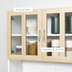 Aparador de Cozinha com 4 Portas de Vidro Bancada Aberta para Micro - Ondas 80x40x180 cm Branco e Madeira