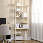 Estante de Armazenamento para Livros com Estrutura de Aço para Escritório Sala de Estar Estúdio 83x34x180cm Carvalho e Branco