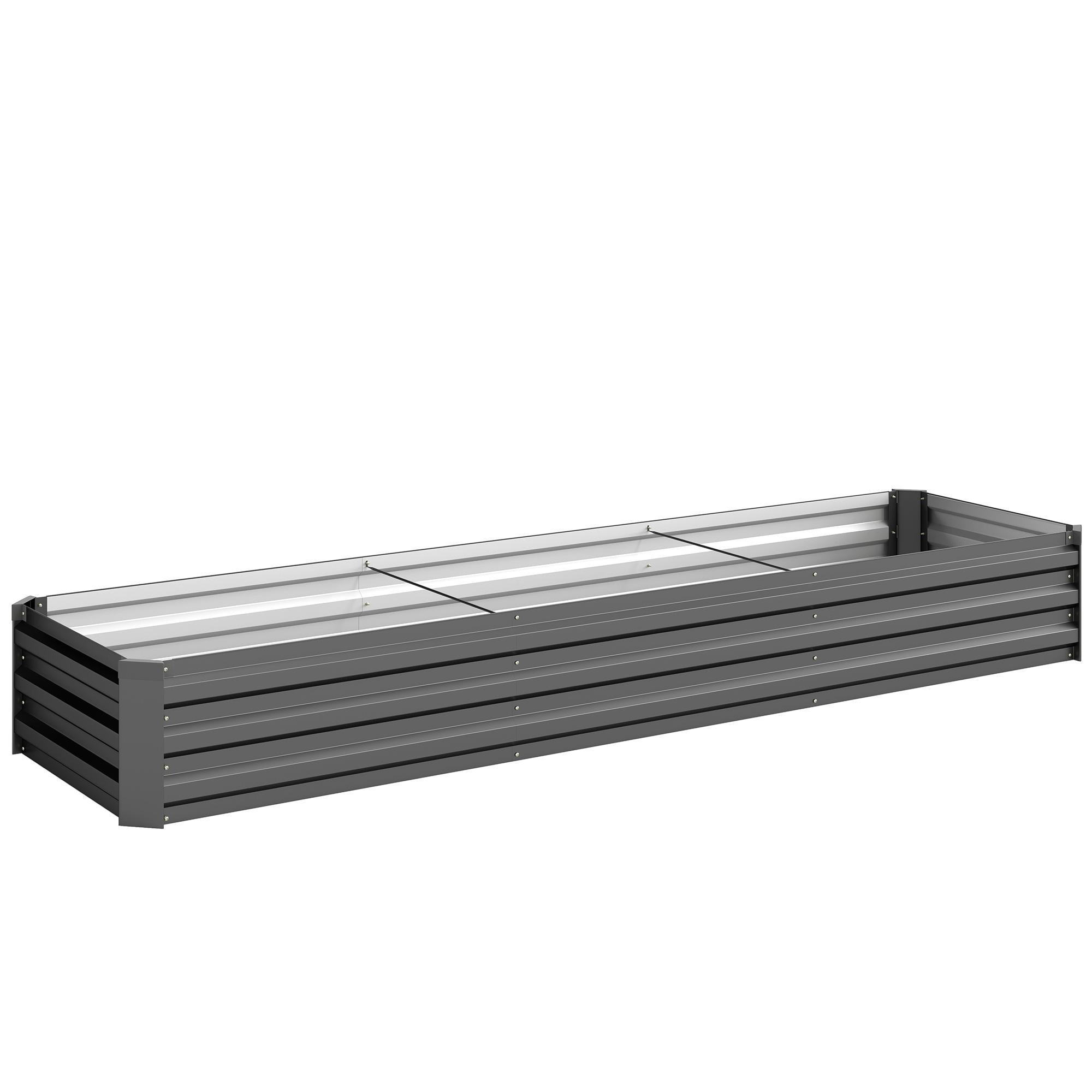 Floreira Exterior Grande Retangular em Aço Galvanizadocom Base Aberta 240x60x30 cm Cinzento Escuro