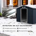 Abrigo de Jardim Metálico para Armazenamento de Ferramentas com Base de Reforço Incluída e 4 Janelas 277x195x192 cm Cinza Escuro