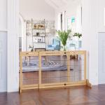 Barreira de Segurança para Cães de Madeira Extensível com Pés de Suporte Barreira de Proteção para Animais de Estimação para Portas Escada Corredor 104 - 183x36x69cm Natural
