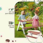 Conjunto de Mesa e 2 Bancos Infantil de Madeira Mesa de Piquenique para Crianças de 3 - 8 Anos 89x79x50 cm Marrom e Branco