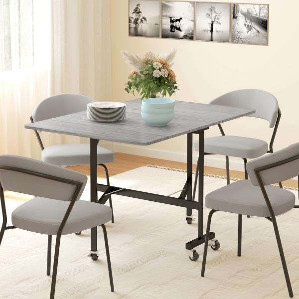 Mesa de Jantar Dobrável para 4 - 6 Pessoas com Rodas e Abas Rebatíveis para Cozinha 120x80x73 cm Cinzento