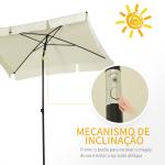 Chapéu de Sol Retangular de Jardim 198x130x240cm Chapéu de Sol de Alumínio com Função de Inclinação para Terraço Pátio Exterior Creme