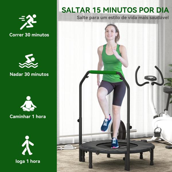 Trampolim Fitness Ø102 Trampolim Dobrável com Pega Ajustável em 4 Níveis Estrutura de Aço Verde