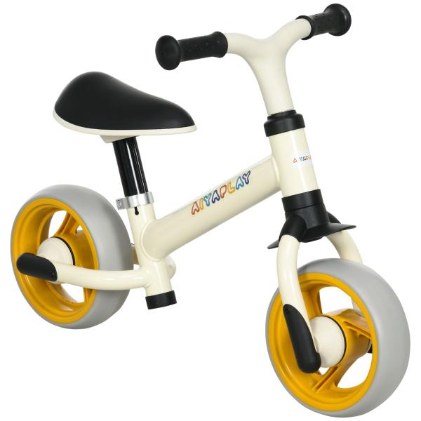 Bicicleta sem Pedais para Crianças de 18 - 48 Meses Bicicleta de Equilíbrio com Assento Ajustável em Altura 66,5x34x47 cm Branco