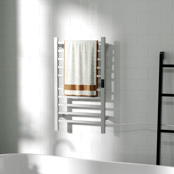 Toallero Elétrico de Parede 110W com Controlo WIFI Ecrã Tátil Temporizador 10 Barras Temperatura Ajustável Baixo Consumo IPX4 45x11x80 cm Branco