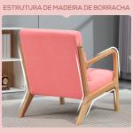 Poltrona Sala de Estar Nórdica Acolchoada com Apoio para os Braços e Estrutura de Madeira de Borracha 61x78x76 cm Rosa