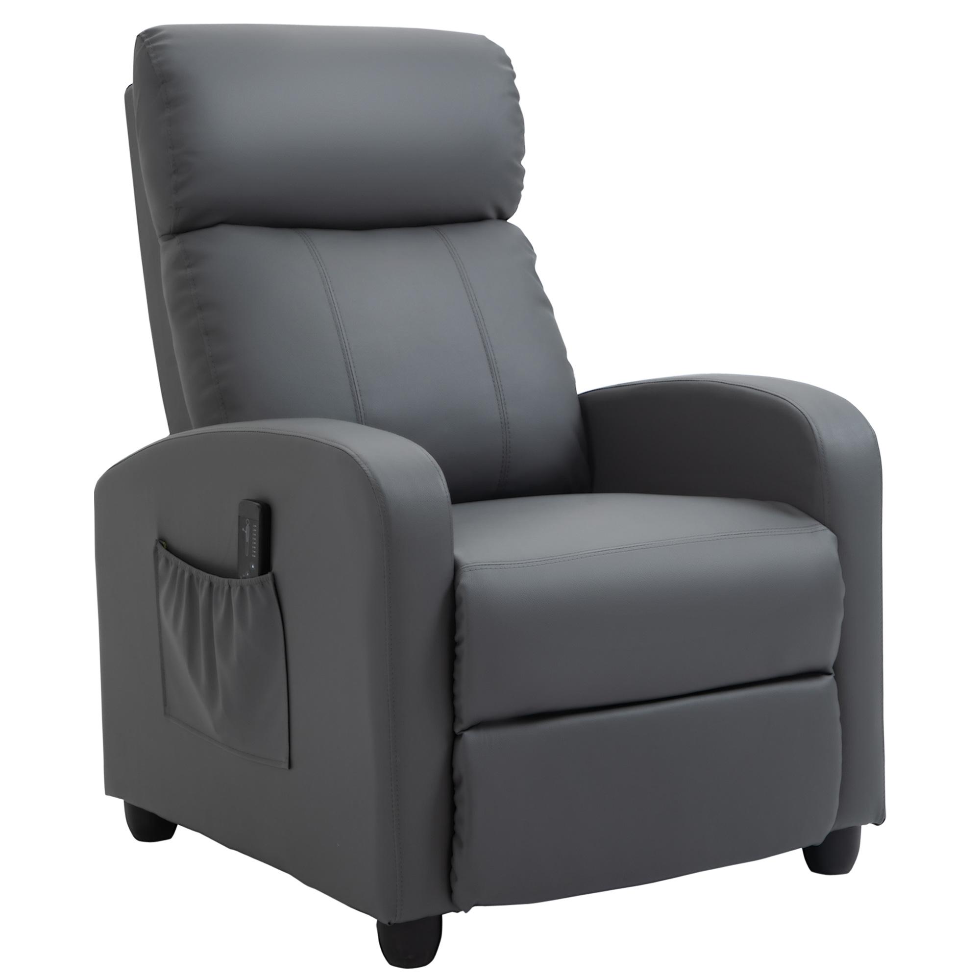 Poltrona de Massagem Reclinável com 2 Zonas de Massagem 8 Programas e 5 Níveis de Intensidade 68x88x98 cm Cinzento