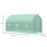 Estufa Tipo Túnel 400x200x200cm Estufa de Jardim com 6 Janelas Transpiráveis e Portas Enrolável com Zíper para Cultivo de Plantas e Verduras Verde