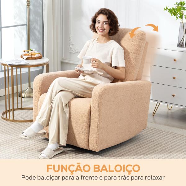 Poltrona Relax Reclinável Manual Poltrona Relax de Borreguito com Função de Baloiço 360° Reclinável até 135º 76x94x100 cm Marrom Claro