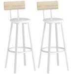 Conjunto de 2 Bancos de Bar Bancos Altos de Cozinha com Encosto e Apoio para Pés Estofados em PU Assento 41,5x36,5x99,5 cm Madeira e Branco