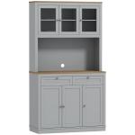 Armário de Cozinha com 3 Portas de Vidro Compartimento Aberto 2 Gavetas e Prateleiras Ajustáveis 100x40x180 cm Cinzento