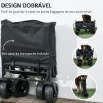 Carrinho de Transporte Dobrável com Bolsa Térmica Removível Capacidade 100 kg para Campismo Praia 113x57x77 - 100 cm Preto