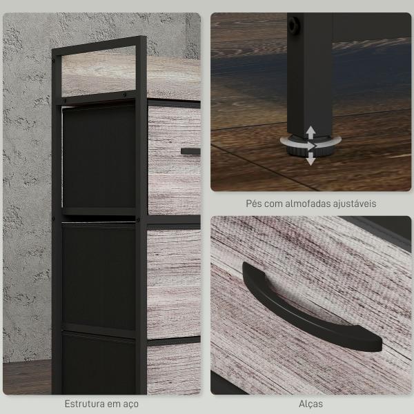 Cómoda de Quarto Armário de Armazenamento com 4 Gavetas Dobráveis Prateleira Aberta e Estrutura de Aço para Sala Entrada 60x29x85 cm Cinzento