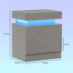 Mesa de Cabeceira com Luz LED Painel de Alto Brilho 2 Gavetas e Controlo Remoto para Dormitório 45x35x52 cm Cinzento