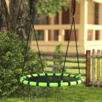 Baloiço para Crianças Redondo Baloiço de Jardim Infantil Ajustável Impermeável Carga 150kg Ø100x180 cm Preto e Verde