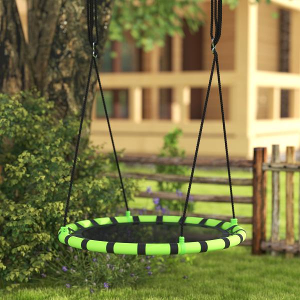 Baloiço para Crianças Redondo Baloiço de Jardim Infantil Ajustável Impermeável Carga 150kg Ø100x180 cm Preto e Verde