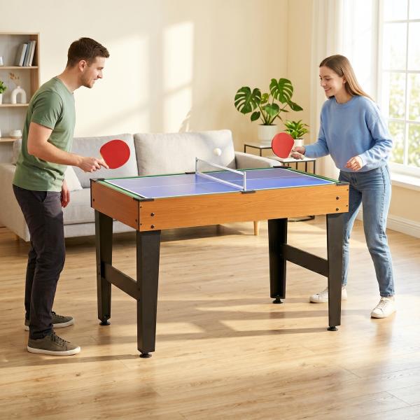 Mesa multijogos 4 em 1 com matraquilhos, bilhar, hóquei de mesa e ping - pong para crianças e adultos 107x61x84,5 cm natural