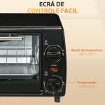 Mini Forno Elétrico 10 Litros 750W com Temperatura até 230°C Temporizador 60 Minutos Bandeja e Grade 36,5x26x22cm Preto