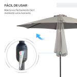 Chapéu de Sol de Jardim Ø295x250 cm com Manivela Chapéu de Sol Exterior com Mecanismo de Inclinação e Mastro Desmontável de Metal para Terraço Piscina Pátio Cinza