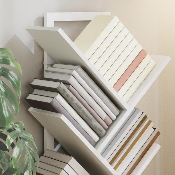 Estante em Forma de Árvore de 7 Níveis Estante de Livros com 7 Prateleiras e Estrutura de Aço 50x24x109 cm Branco