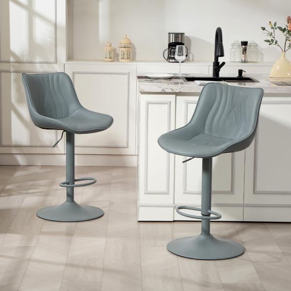 Conjunto de 2 Bancos de Bar Bancos Altos de Cozinha Giratórios com Altura Ajustável e Couro Sintético 47,5x54x92 - 110 cm Cinzento