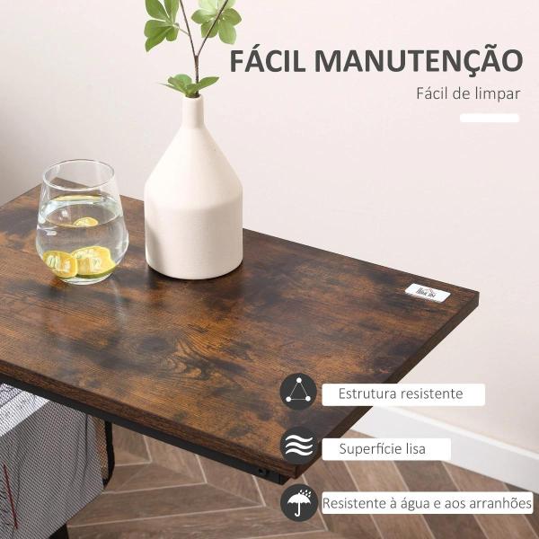 Mesa Auxiliar para Sofá e Cama em Forma de C com Bolso de Armazenamento Mesa Lateral de Estilo Industrial 52x35x64,5cm Marrom Rústico
