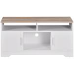 Móvel de TV para Sala de Estar com Espaço de Arrumação Prateleiras Abertas Orifício Passa Cabos 105x40x52 cm Branco e Madeira