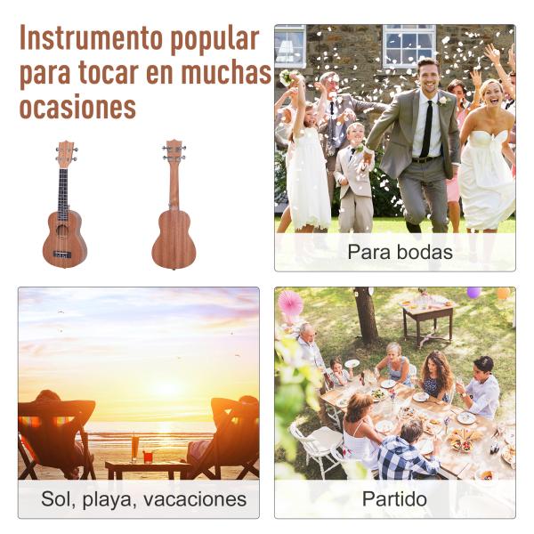 Ukelele 21 Polegada Ukelele Soprano de Iniciação para Iniciantes Ukelele Concerto Hawaiian Cordas Aquila Nylon Material Madeira 53x17,5x6,2cm
