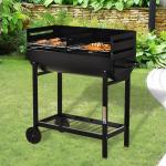 Barbecue a Carvão com Grelha Ajustável em Altura Prateleira de Armazenamento e Rodas 90x45x96 cm Preto