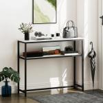 Mesa Consola Moderna Consola Estreita com Superfície com Efeito Mármore Prateleira Aberta e Estrutura de Metal 100x30x81 cm Branco