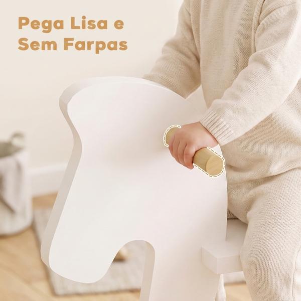 Cavalinho de Baloiço para Crianças 1 - 3 Anos com Base em Madeira e Encosto de Segurança Branco